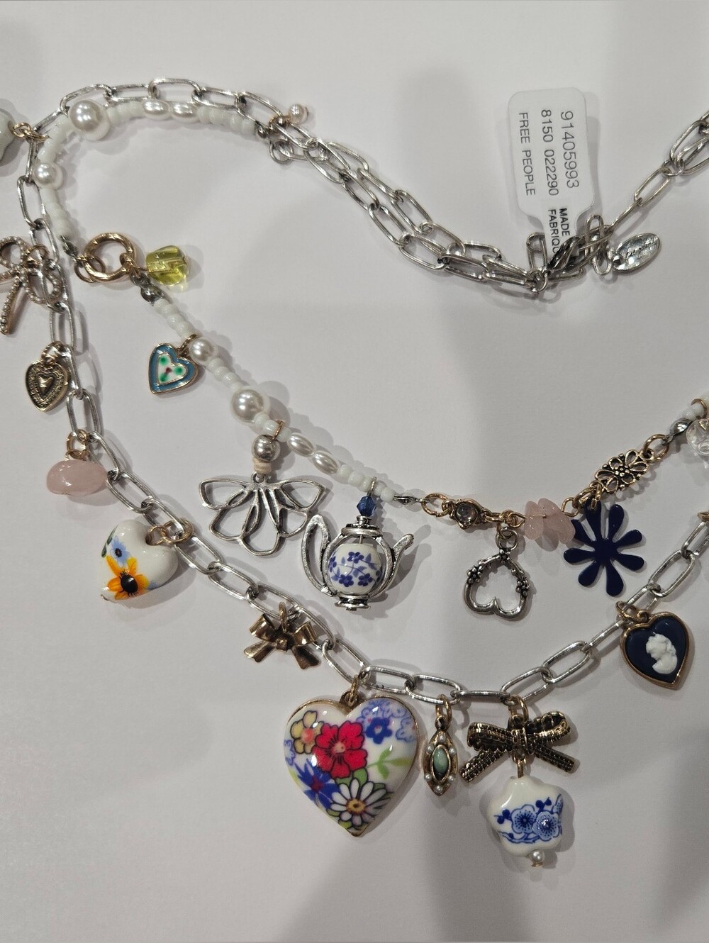 Free People Multicharm Heart & Pearl Necklace in Mixed Colors